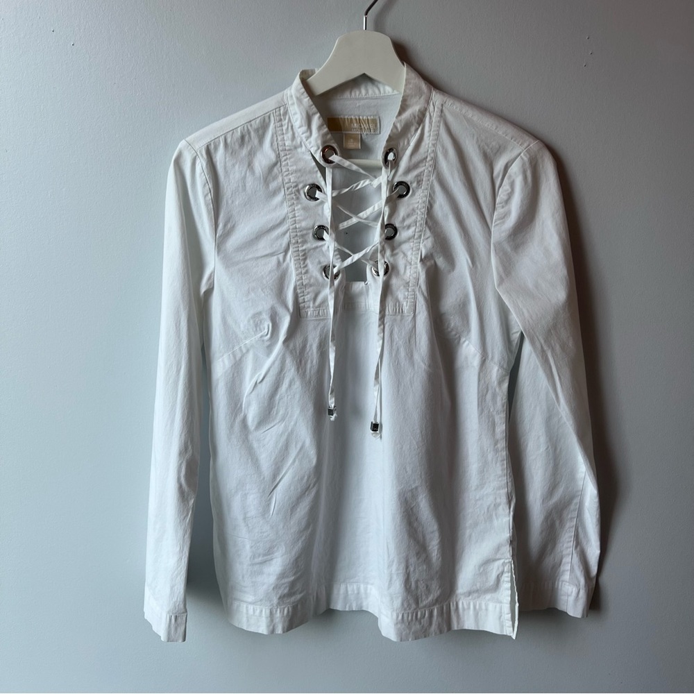 Michael Kors White Lace-Up Classic Cotton Blouse Size Small